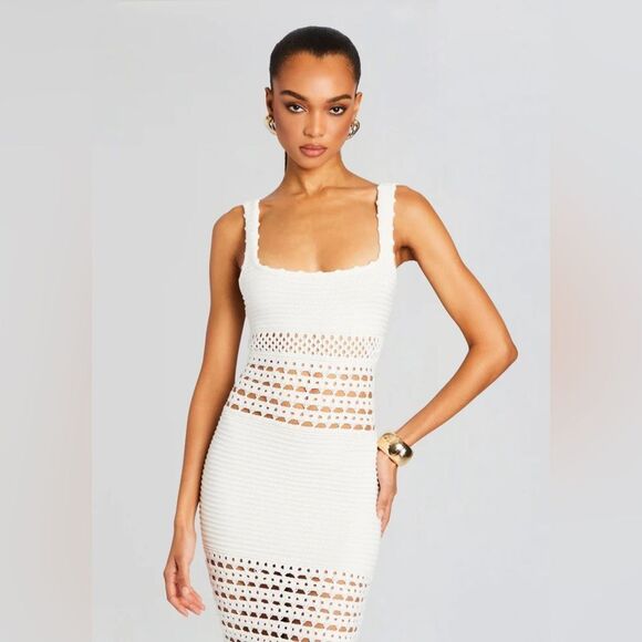 NWT RETROFÊTE AVRIL KNIT CROCHET DRESS in white - Picture 4 of 13